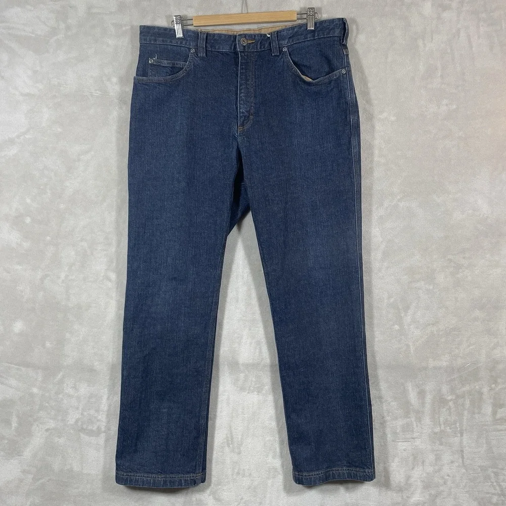 Duluth Trading Jeans Mens 36x30 Blue Flex Ballroom Relaxed Fit Dark Wash 20207